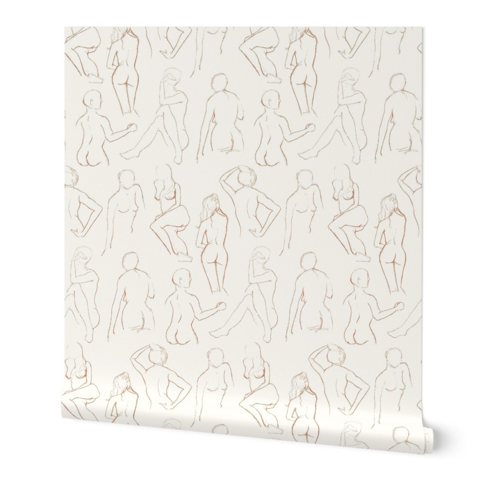 New! SPOONFLOWER Peel & Stick Wallpaper in Figure Sketches Terra Cotta on Cream